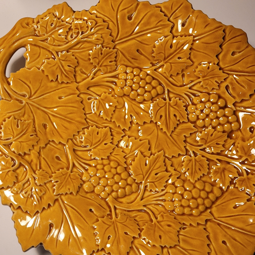 Olfaire Pottery Unique Leaf and Grape Motif Plate. Great For Fall Decor.